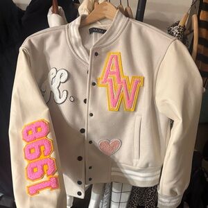 Akira Cream Varsity Jacket with Pink and Yellow Details